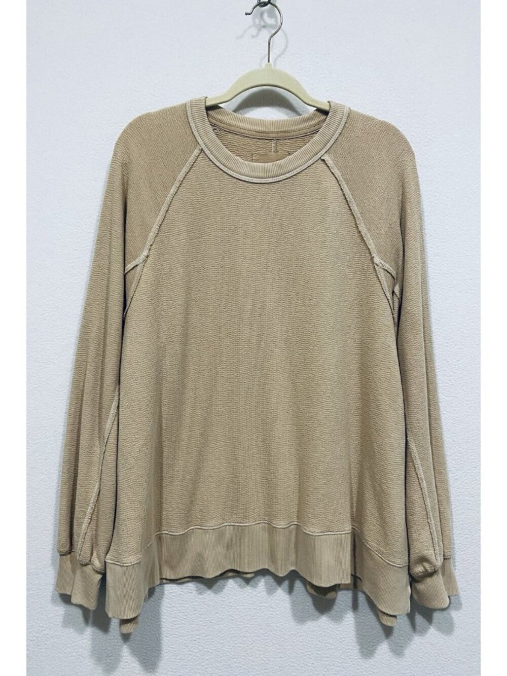 Aerie Top Womens Medium Beige Tan Textured Oversized Long Sleeve Lounge Comfy